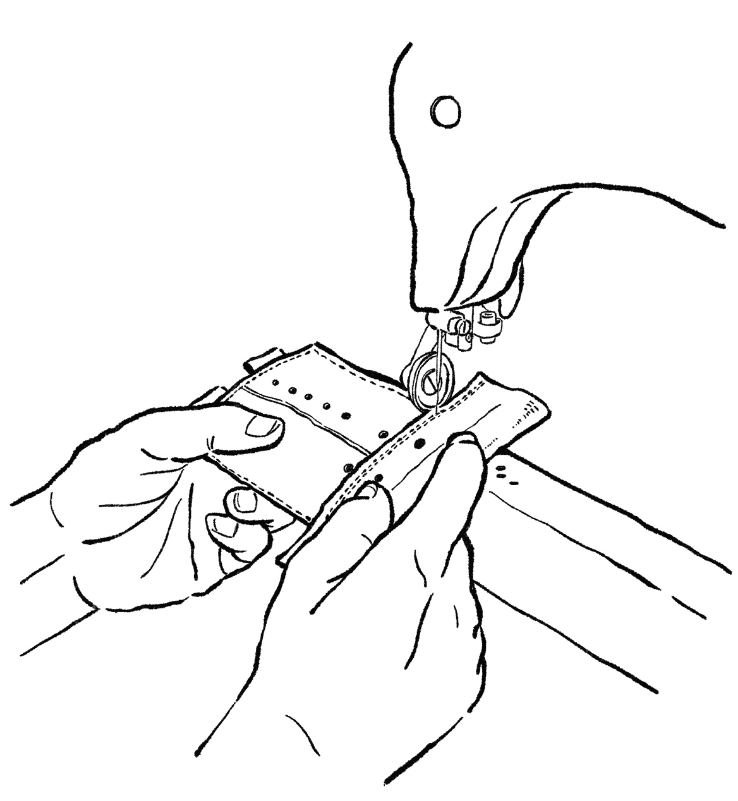 ミシンでグローブを縫っているイラスト